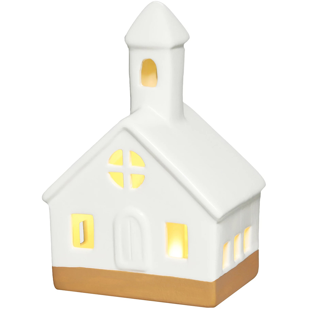 Set 3 decoratiuni casa LED, 10.5-13.5 cm x 8-8.5 cm x 9-9.5 cm, ceramica, alb