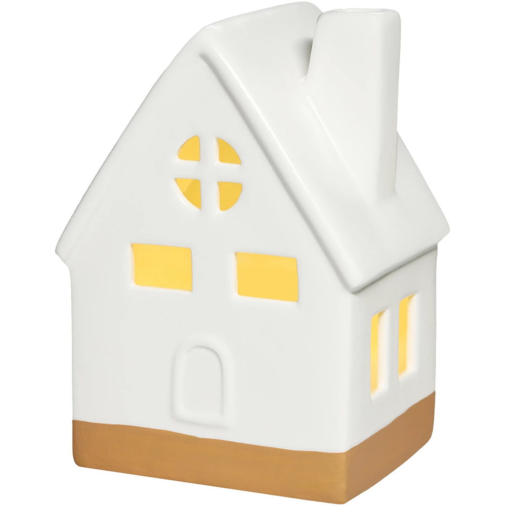 Set 3 decoratiuni casa LED, 10.5-13.5 cm x 8-8.5 cm x 9-9.5 cm, ceramica, alb