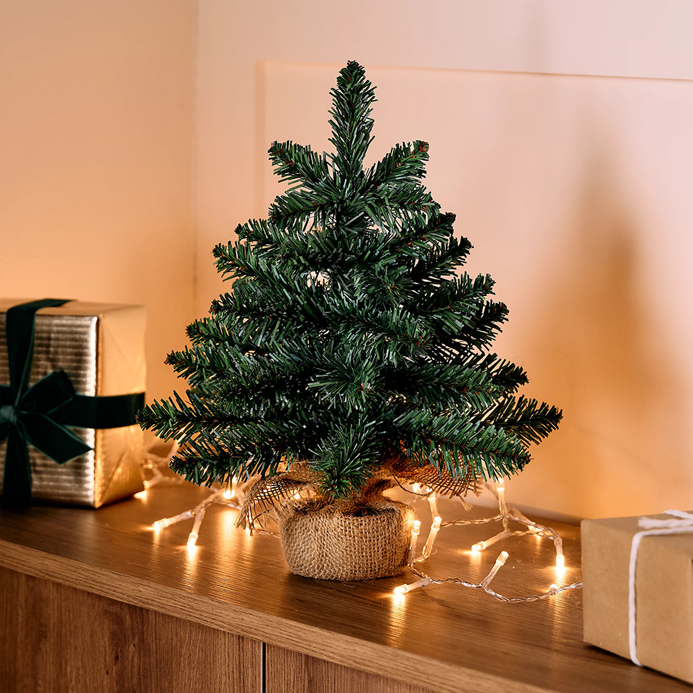 Decoratiune Brad mini pentru masa, 32 cm, D25, PVC, verde