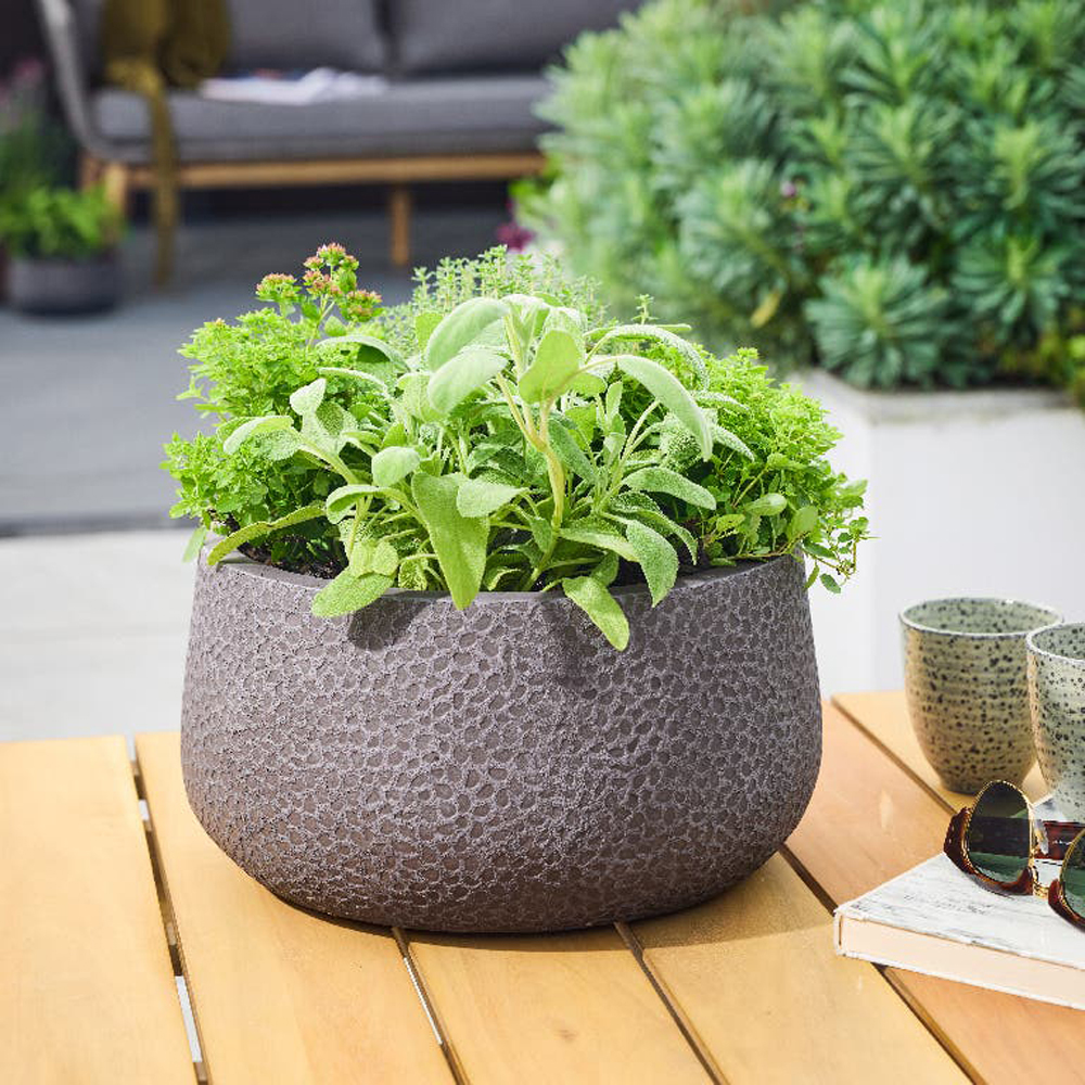Ghiveci flori VERVE, lut, D 32 cm, gri