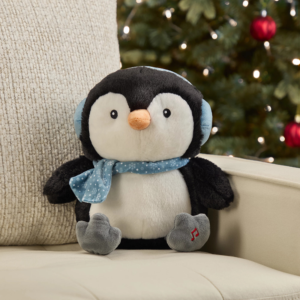 Jucarie plus Pinguin Interactiv Muzical, 25.5 cm, ABS si poliester, alb/negru