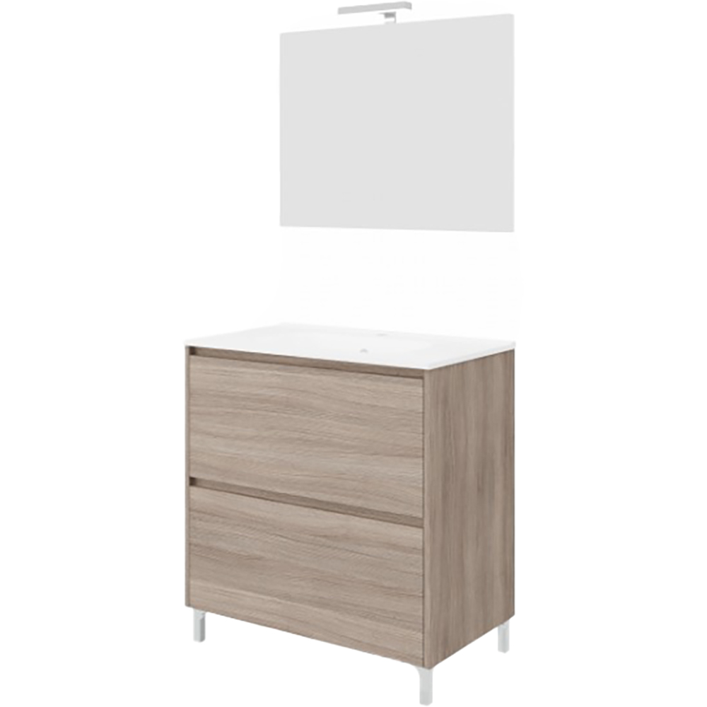 Set mobilier baie Lisabona, cu lavoar si oglinda, baza 86 x 51 x 92 cm, PAL si ceramica