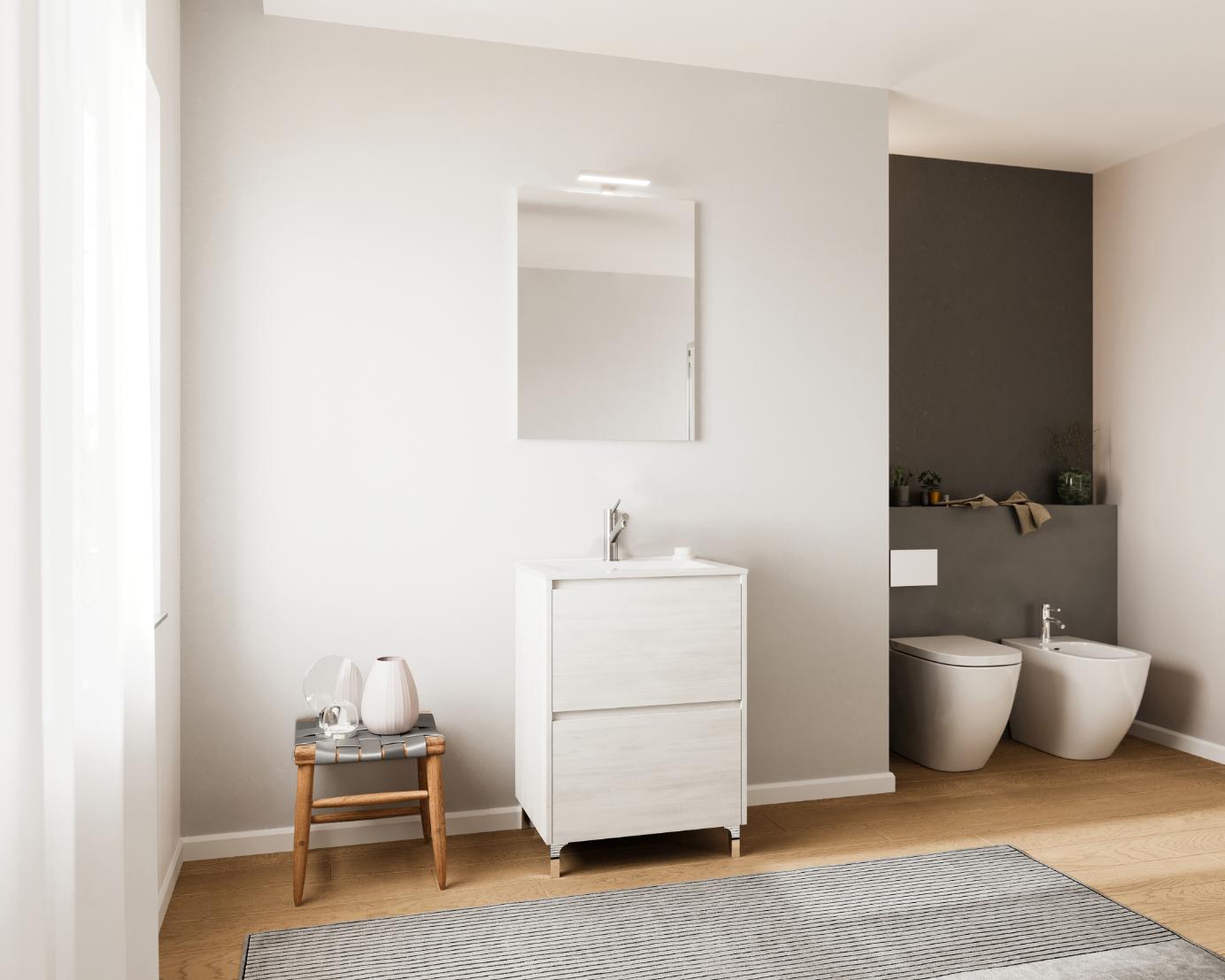 Set mobilier baie cu oglinda Lisabona, PAL si ceramica, 66 x 92 x 51 cm, alb