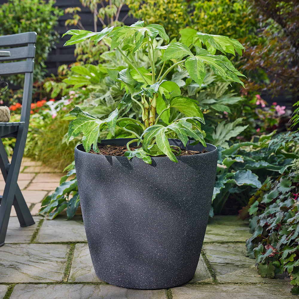 Ghiveci flori VERVE, plastic, D 43 cm, negru