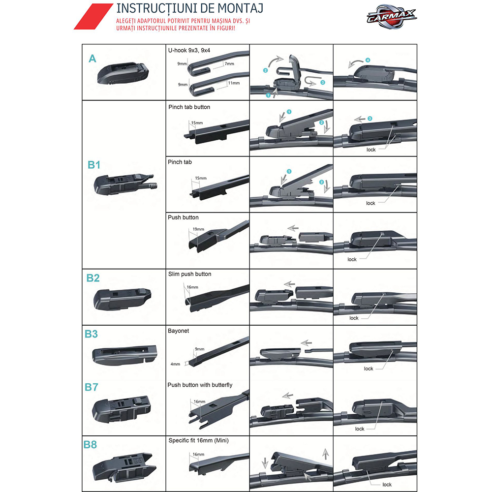 Stergator parbriz CARMAX Premium, 13 adaptoare, 65cm