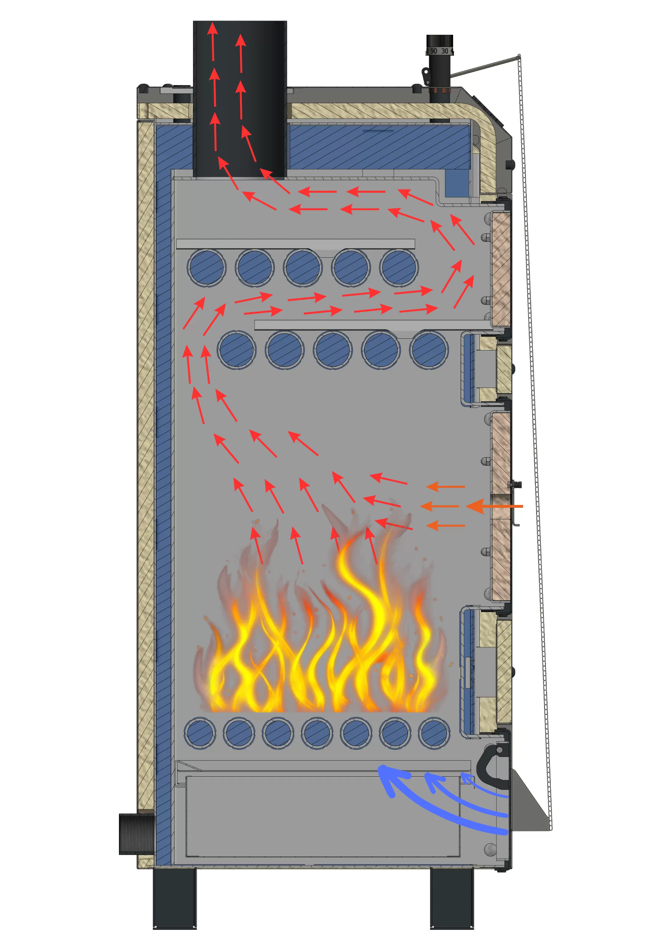 Cazan pe combustibil solid MSS Eco Plus, 30 kW, 53 x 65 x 146 cm