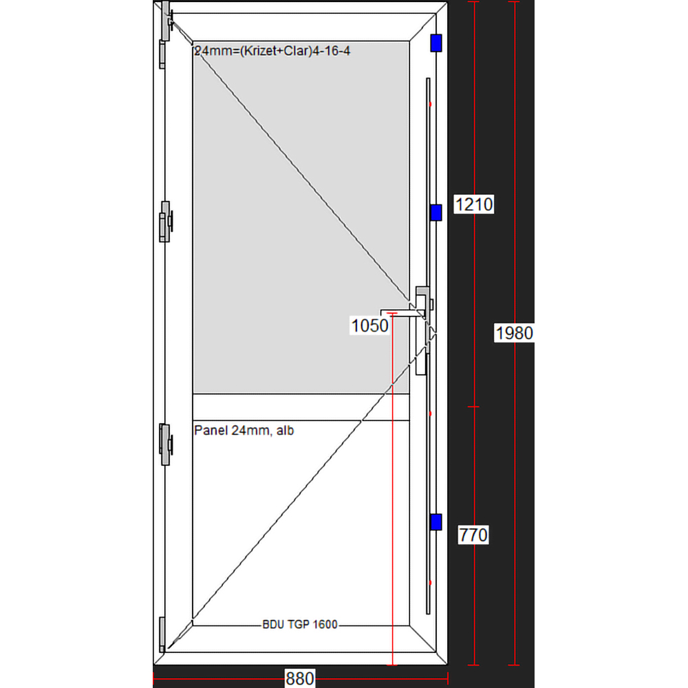 Usa exterior FENSTERWELT, cu geam, 4 camere, 2/3, stanga, PVC, 88 x 198 cm, alb