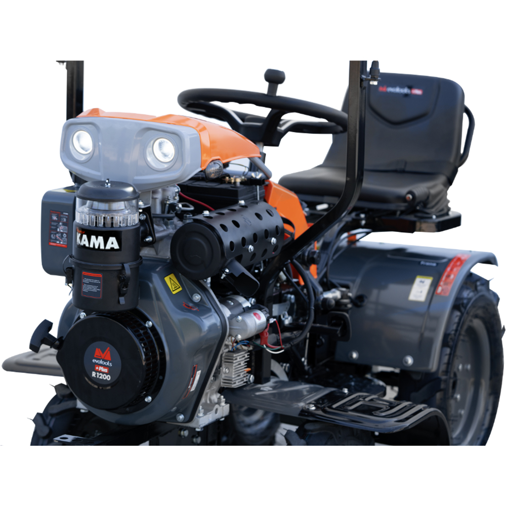 Motocultor diesel EvotoolsPlus Ride On 4x4 R1200, 12CP, 456CC, 4 timpi, viteza max 8 km/h
