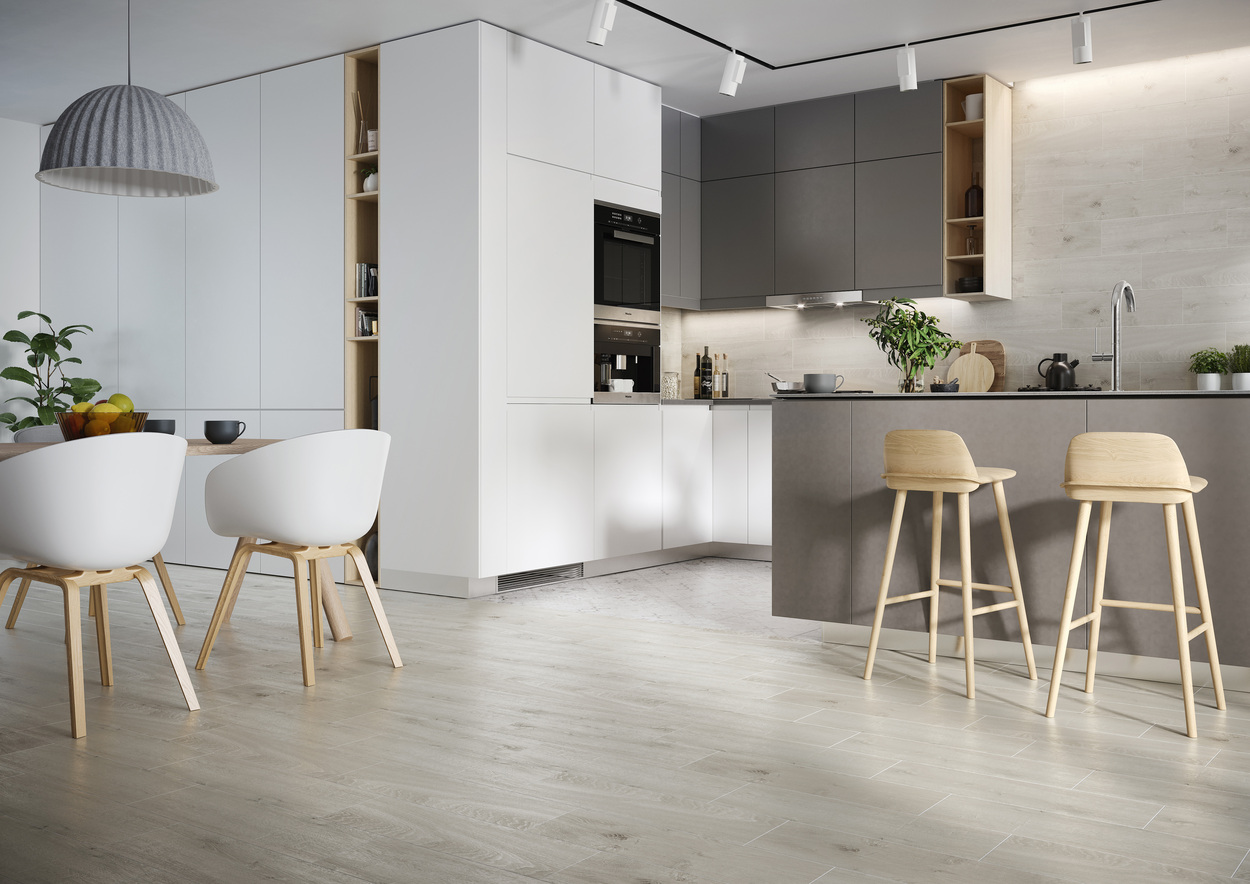 Gresie exterior/interior Cersanit Finwood Wood, 18.5 x 59.8 cm, 1 mp/cutie, gri
