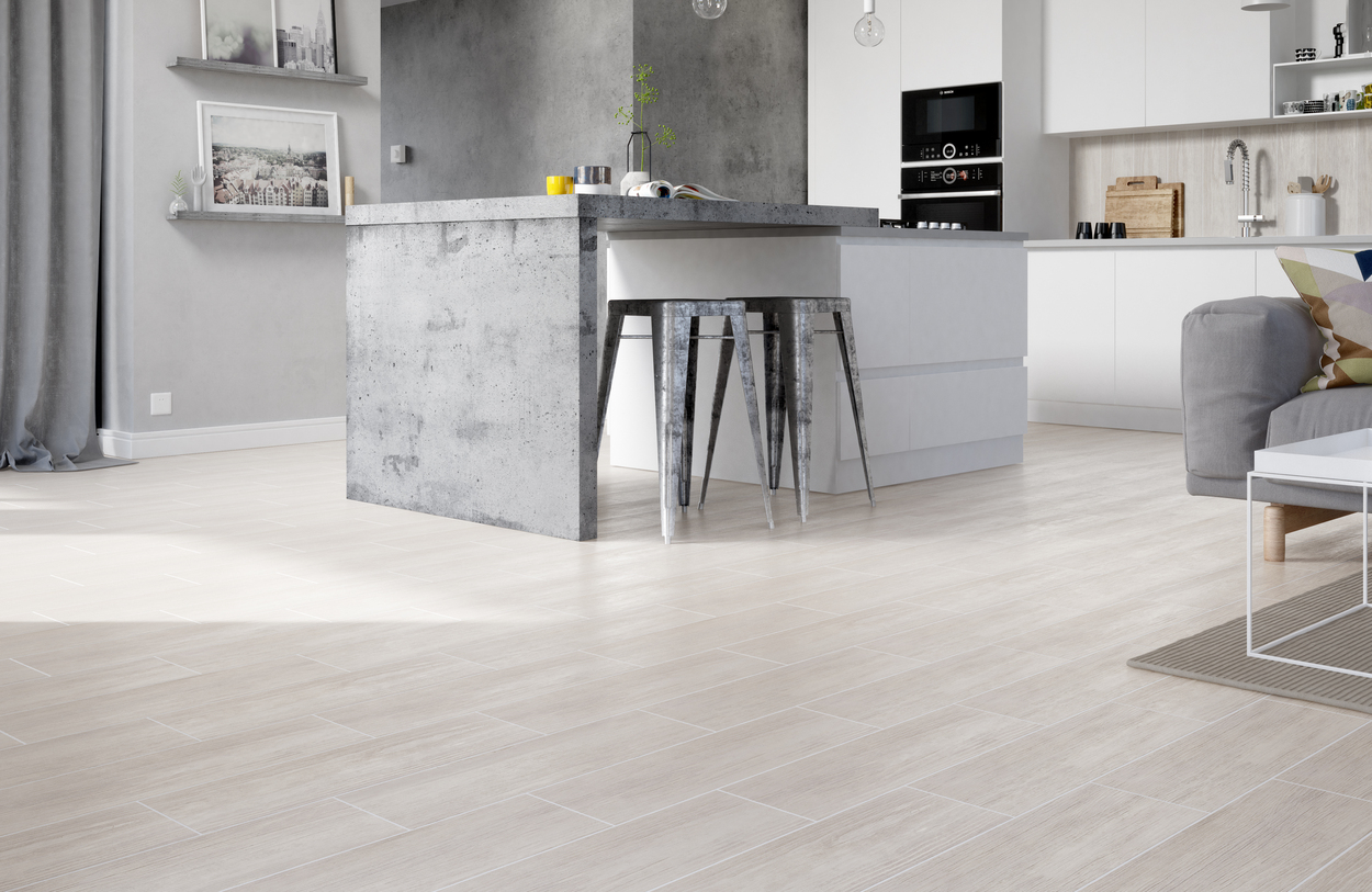 Gresie exterior/interior Cersanit Finwood Wood, 18.5 x 59.8 cm, 1 mp/cutie, alb