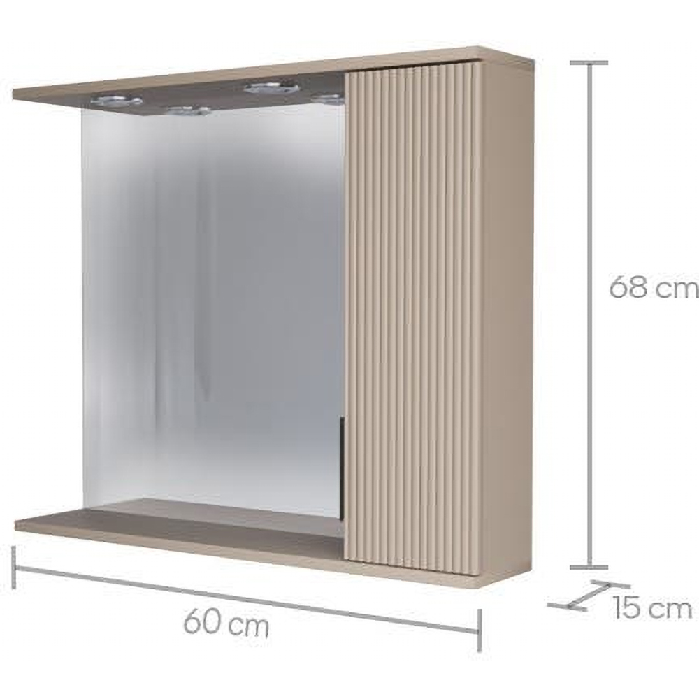Oglinda baie cu dulap SANITOP Estriado, 60 x 15 x 68 cm, bej