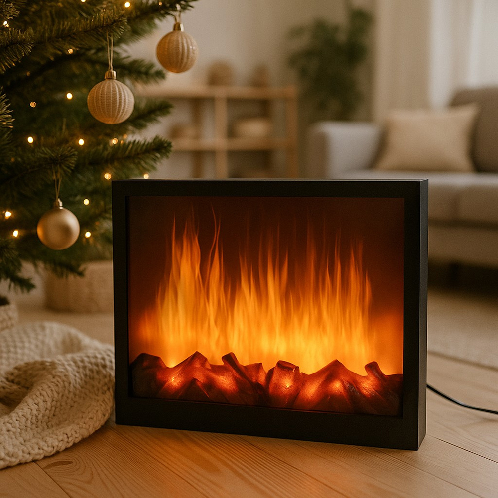 Semineu electric decorativ LED, 41x25 cm, negru