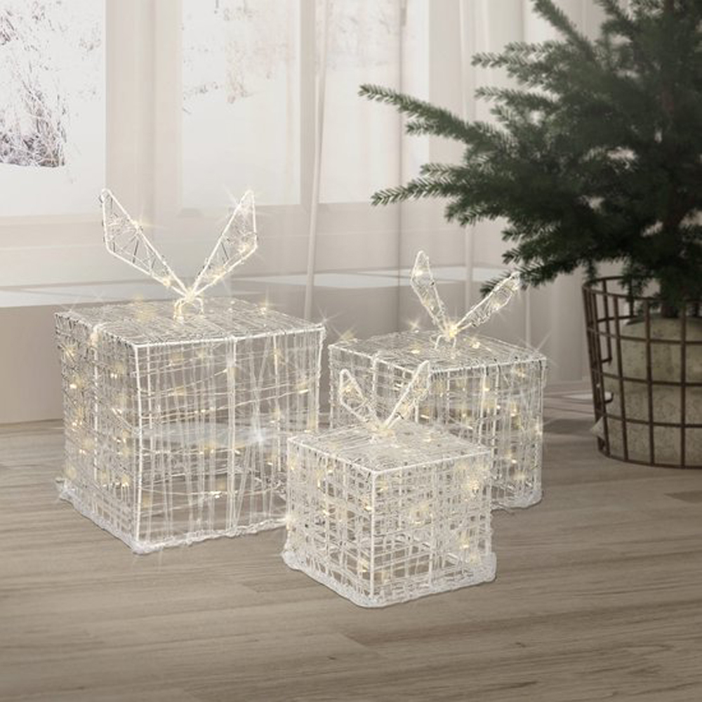 Decoratiuni cutii cadou LED, 90 becuri, 3 bucati