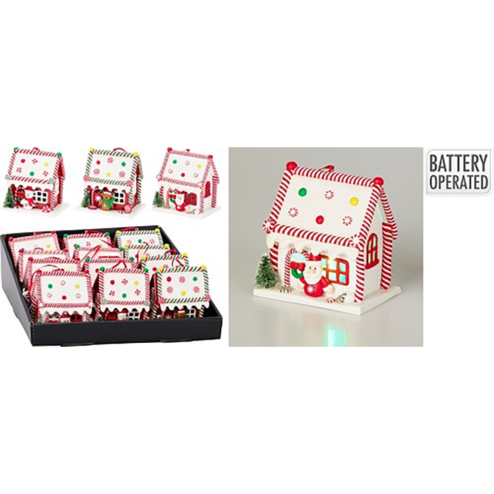 Decoratiune Craciun Casuta ornamentala cu LED, 9 cm, multicolor