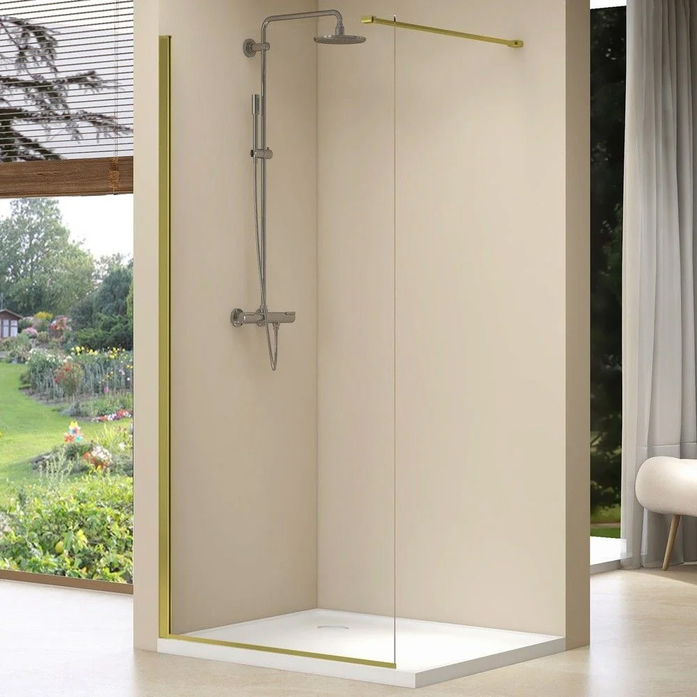 Paravan dus walk-in BELFORM Fortuna 27GL5002, aluminiu, sticla securizata transparenta, 70 x 200 cm, auriu