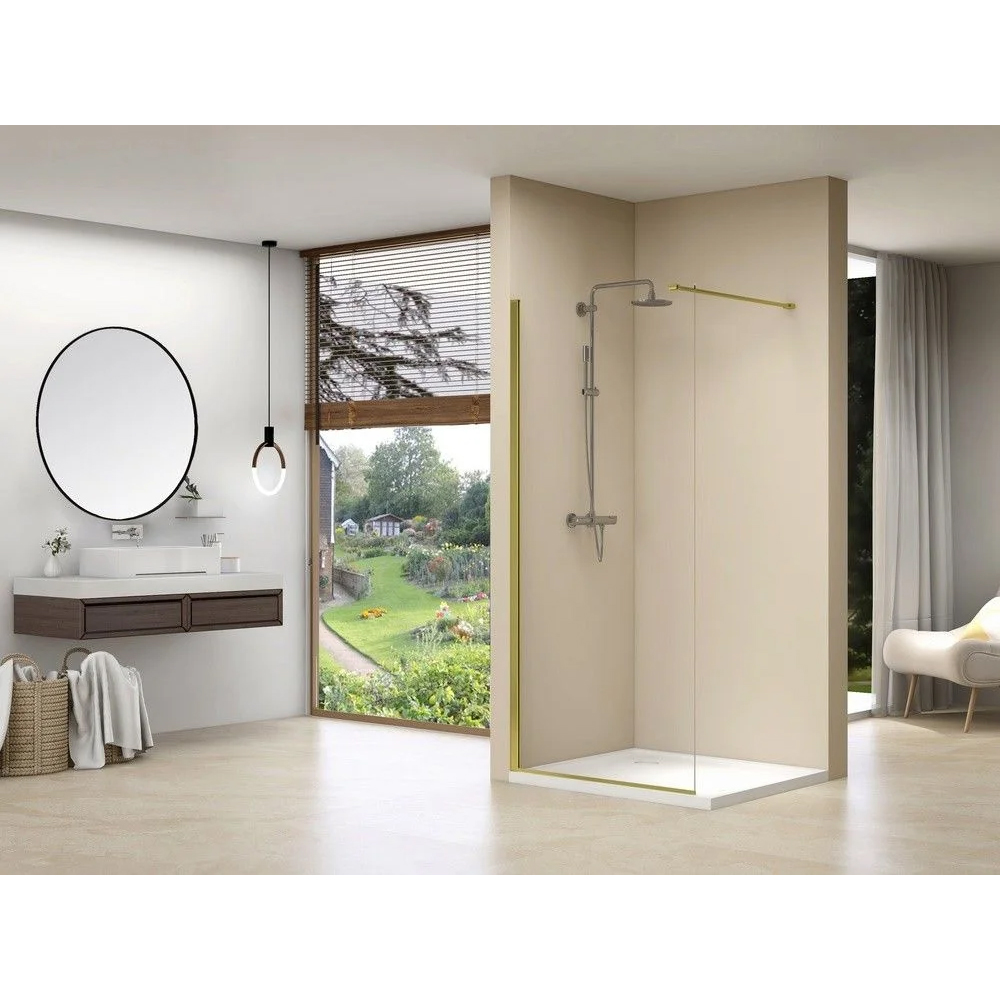 Paravan dus walk-in BELFORM Fortuna 27GL5002, aluminiu, sticla securizata transparenta, 70 x 200 cm, auriu