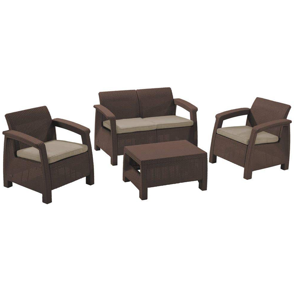 Set mobilier gradina Keter, 4 piese, perne, maro