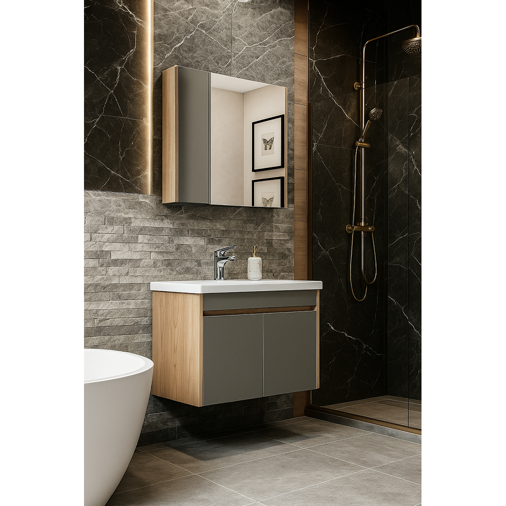 Set mobilier baie WOODART Eve, 2 piese, 62 cm, maro-gri