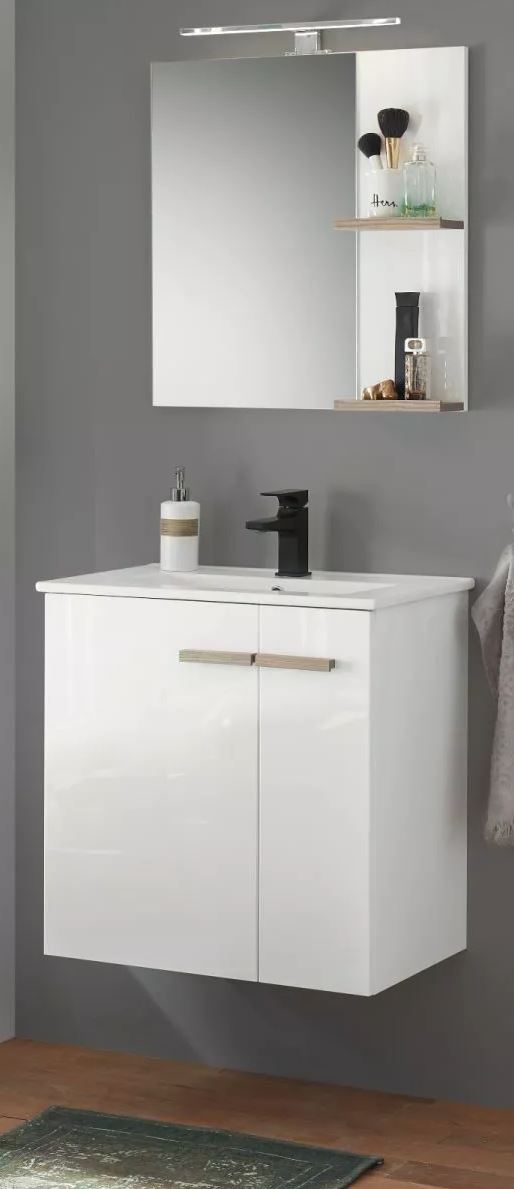 Set mobilier baie WOODART Paxos, baza, lavoar, oglinda, 65 cm, alb