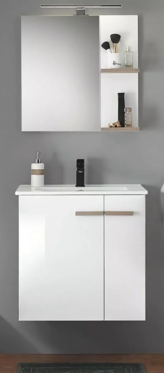 Set mobilier baie WOODART Paxos, baza, lavoar, oglinda, 65 cm, alb