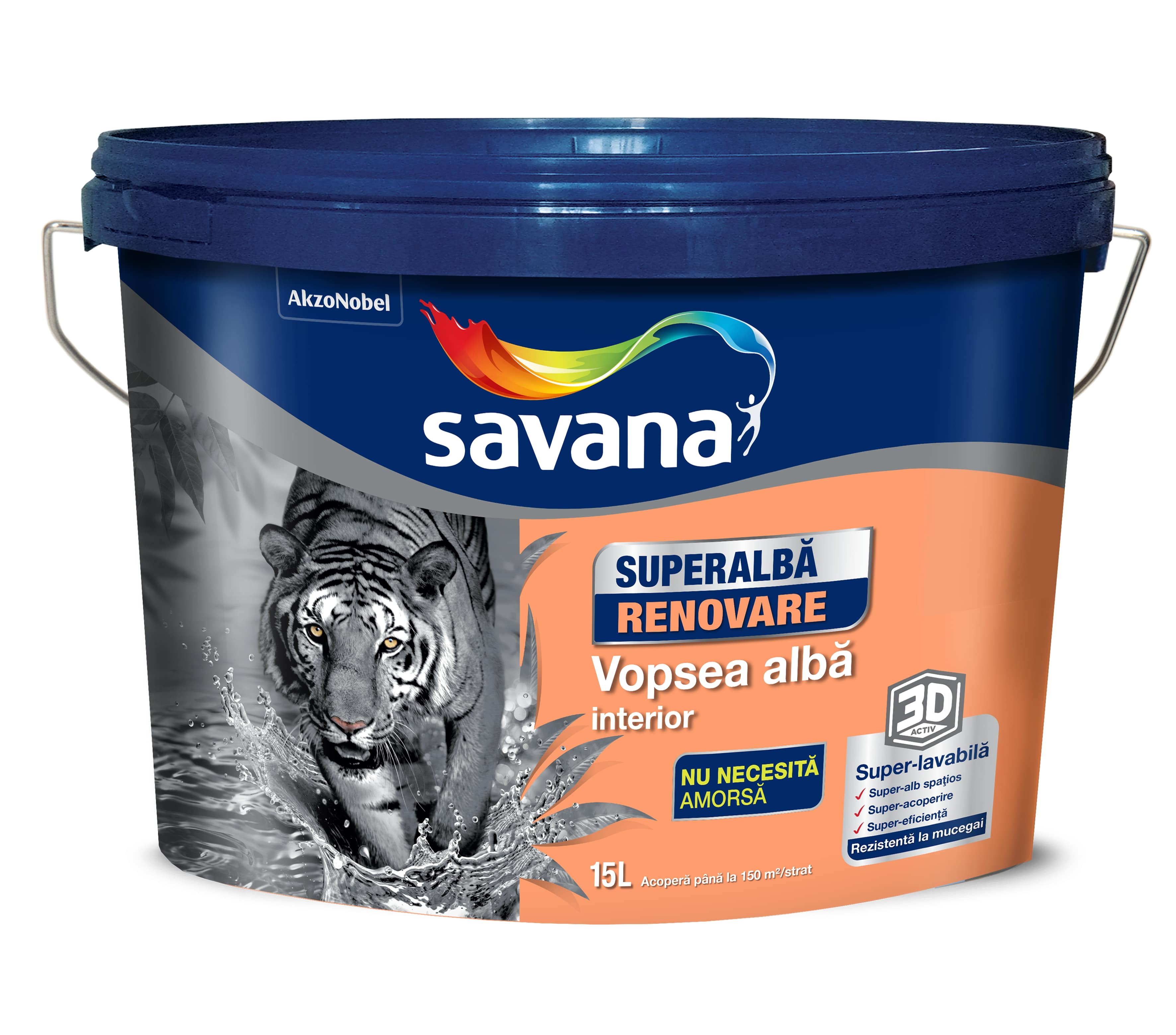 Vopsea super-lavabila interior Savana Superalb Renovare, alb, 15l