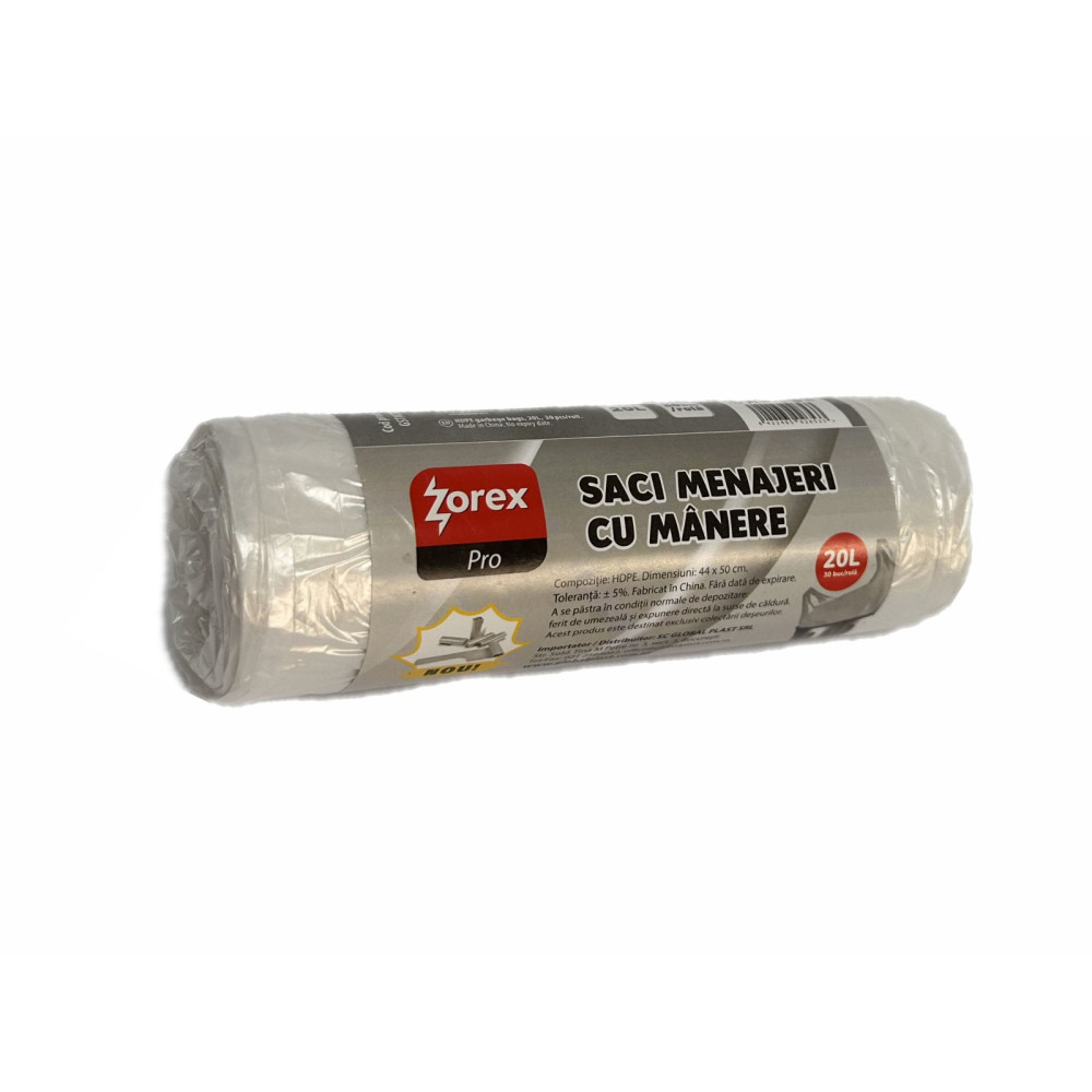 Saci menajeri ZOREX Pro GSTM20, cu manere, 30 bucati, 20 l, transparent