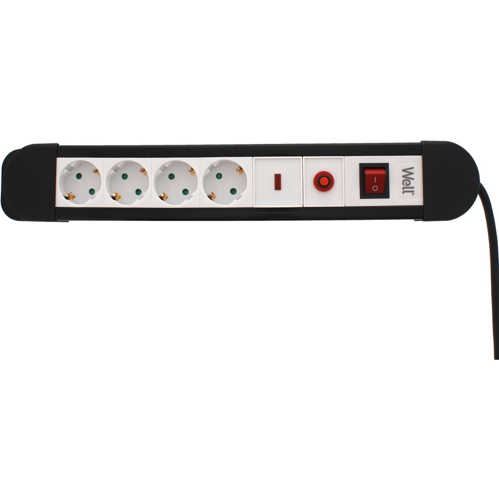 Prelungitor WELL EXTS-4S3M-PROT/02-WL, 4 prize, 3500W, IP20, 3m, alb-negru