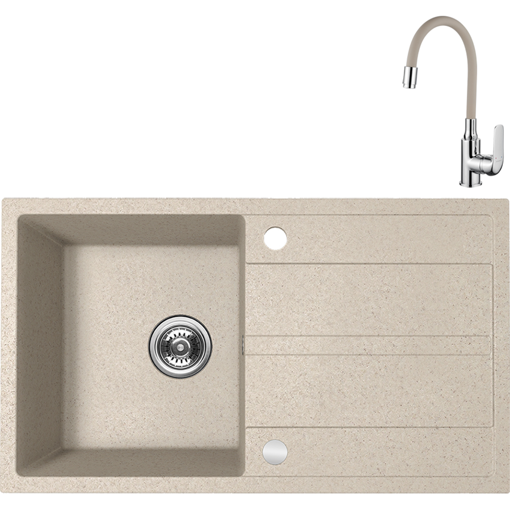 Pachet chiuveta LIDO S69E411Y, 1 cuva, granit + baterie, bej