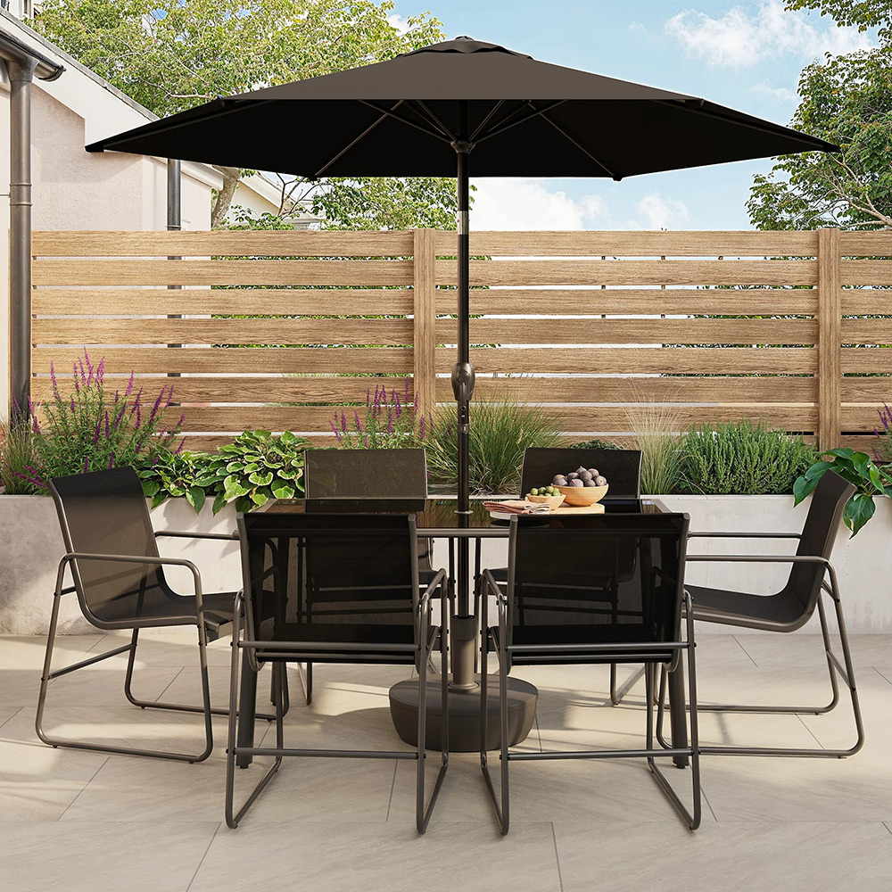Umbrela gradina inclinabila GOODHOME Kasane, 2.5 m, UPF30, deschidere tip manivela, aluminiu si poliester, negru