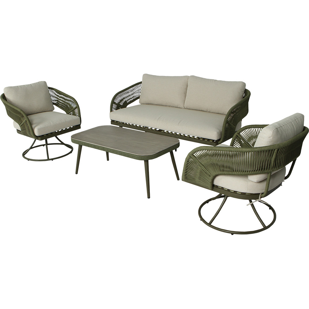 Set mobilier terasa GIZA, perne incluse, sticla si ratan, 4 piese, bej/kaki