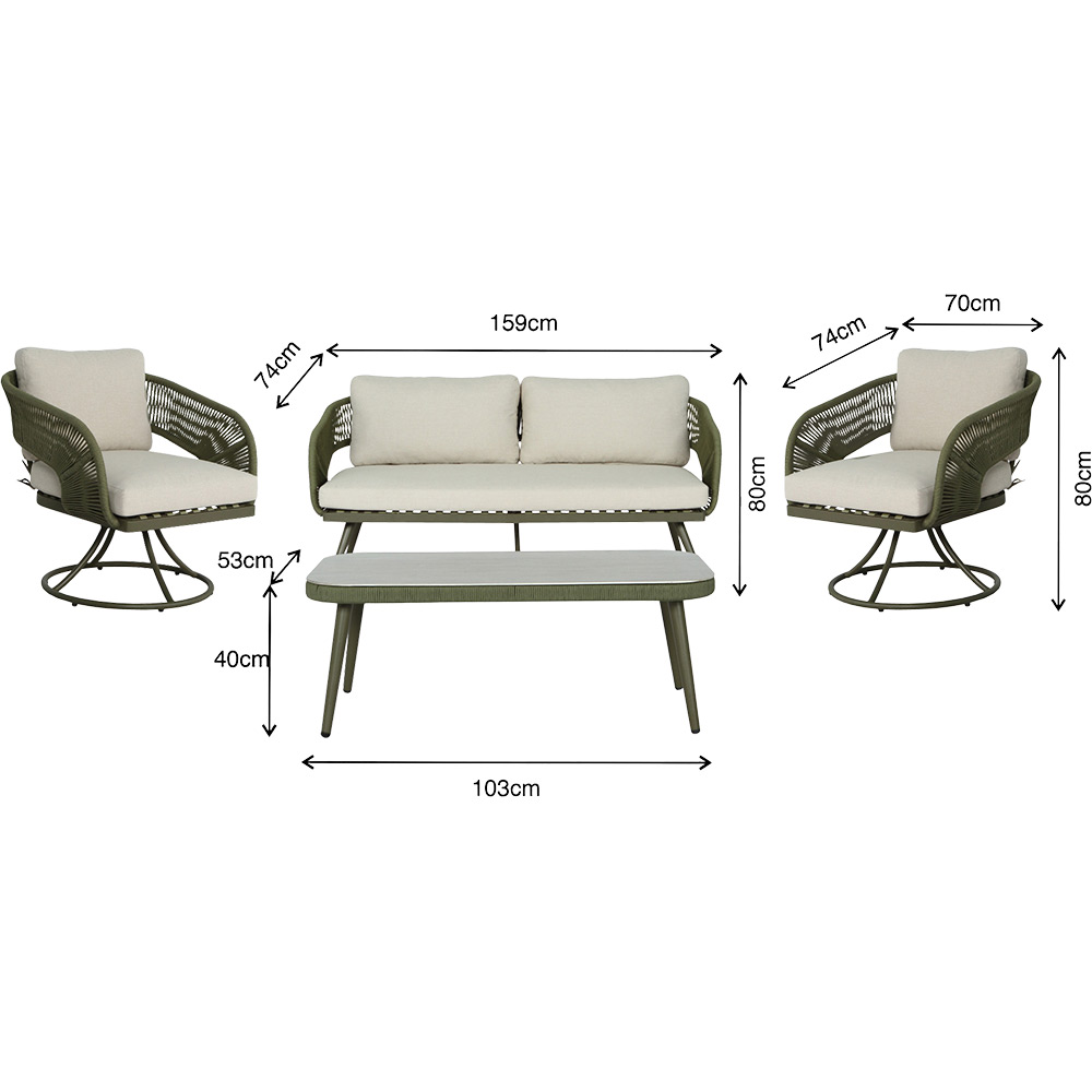 Set mobilier terasa GIZA, perne incluse, sticla si ratan, 4 piese, bej/kaki