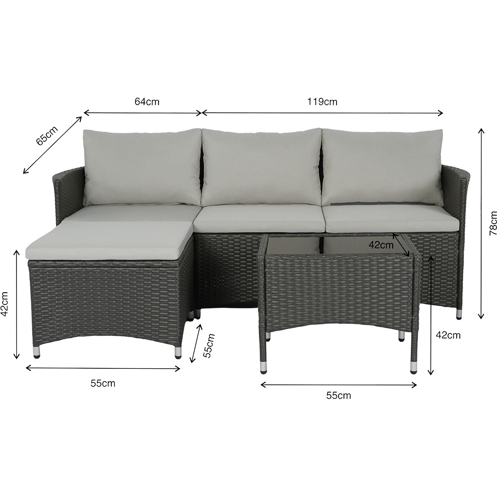Set canapea modulara si masa pentru terasa DERRY, perne incluse, ratan si sticla, 4 piese, negru-bej