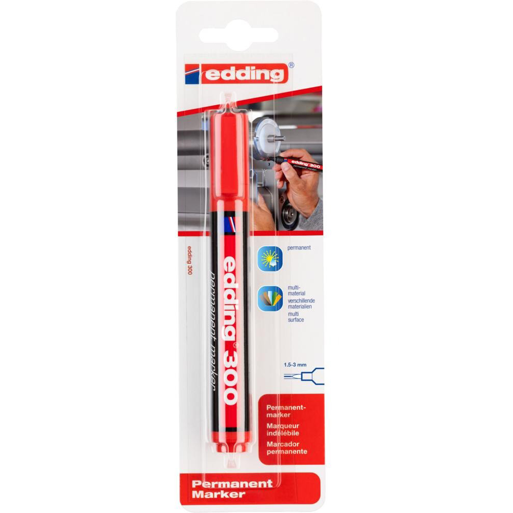 Marker permanent EDDING 300, varf rotund, 1.5-3 mm, rosu