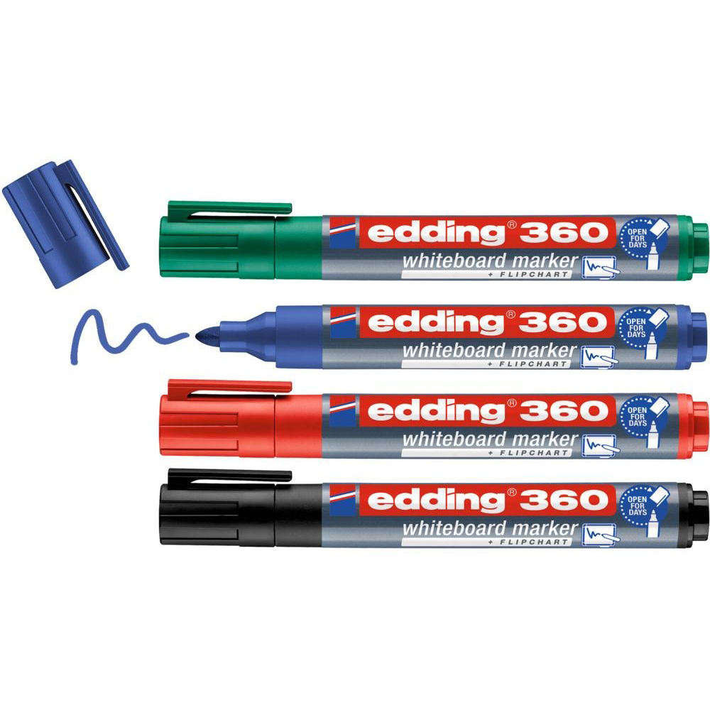 Set markere EDDING 360 pentru tabla, varf rotun, 1.5-3 mm, 4 bucati, multicolor