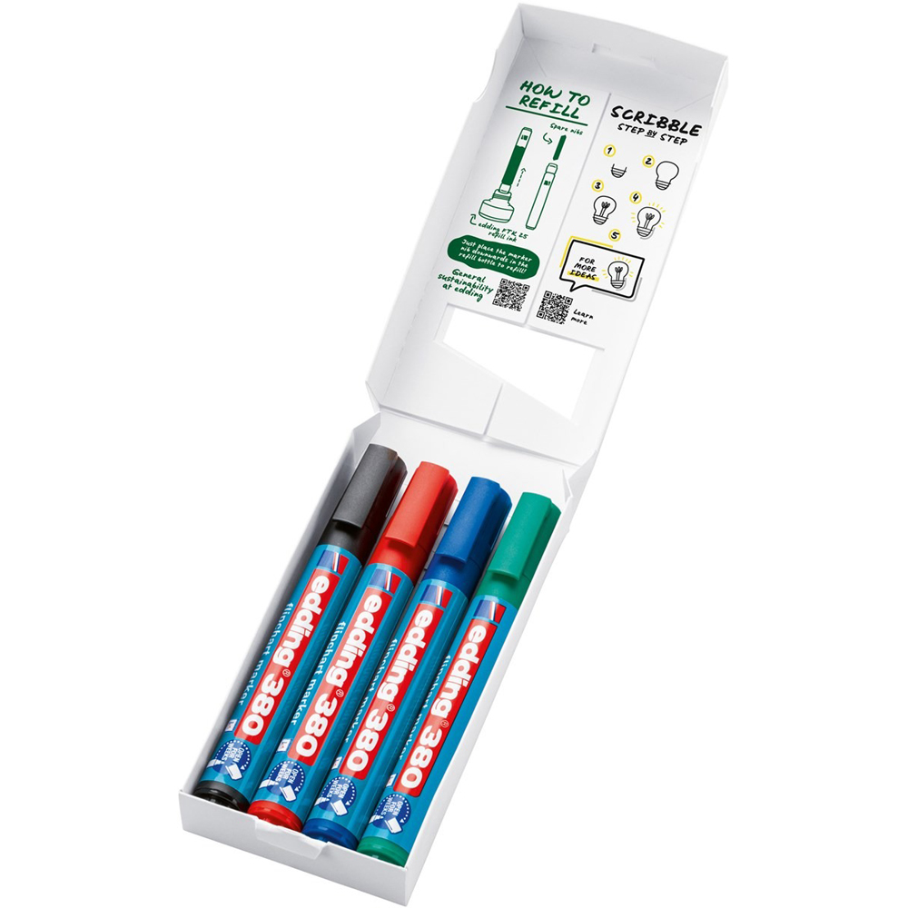 Set markere EDDING 380 pentru flipchart, varf rotund, 1.5-3 mm, 4 bucati, multicolor