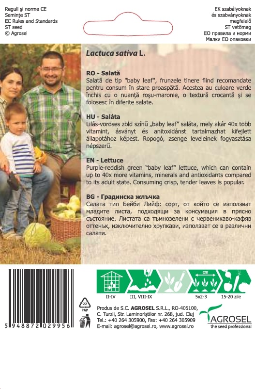 Seminte salata creata rosie Lollo Rossa AGROSEL, 5.15 g