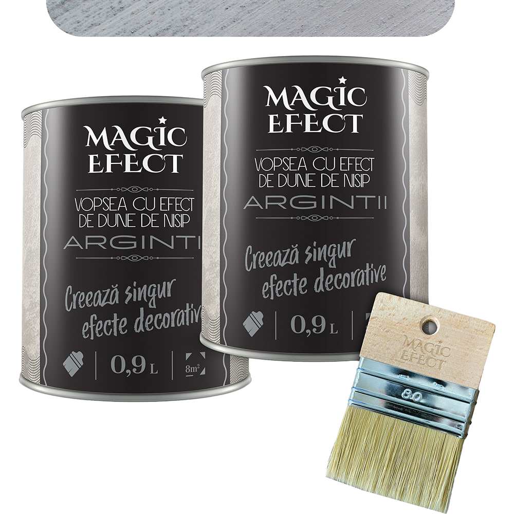 Pachet 1 plus 1 Vopsea cu efect de dune de nisip Magic Effect, pensula inclusa, argintiu nisip, 0.9L
