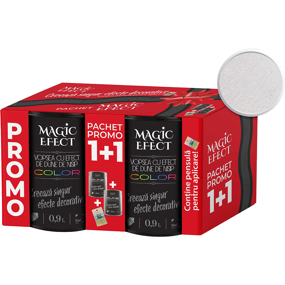 Pachet 1 plus 1 Vopsea cu efect de dune de nisip Magic Effect, pensula inclusa, alb, 0.9L