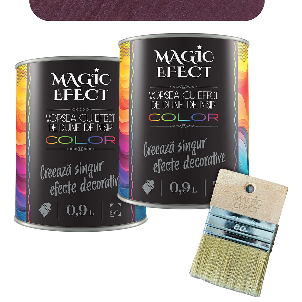 Pachet 1 plus 1 Vopsea cu efect de dune de nisip Magic Effect, pensula inclusa, visiniu flaming love, 0.9L
