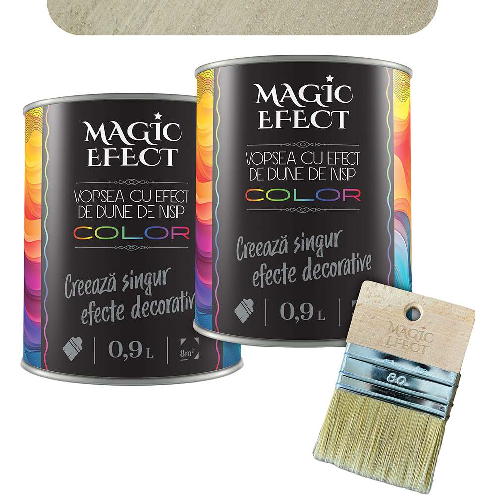 Pachet 1 plus 1 Vopsea cu efect de dune de nisip Magic Effect, pensula inclusa, ivoire, 0.9L