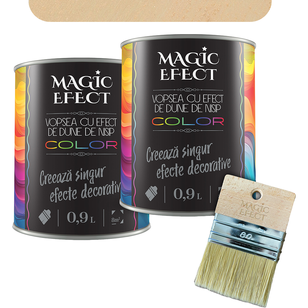 Pachet 1 plus 1 Vopsea cu efect de dune de nisip Magic Effect, pensula inclusa, crem marrocan, 0.9L