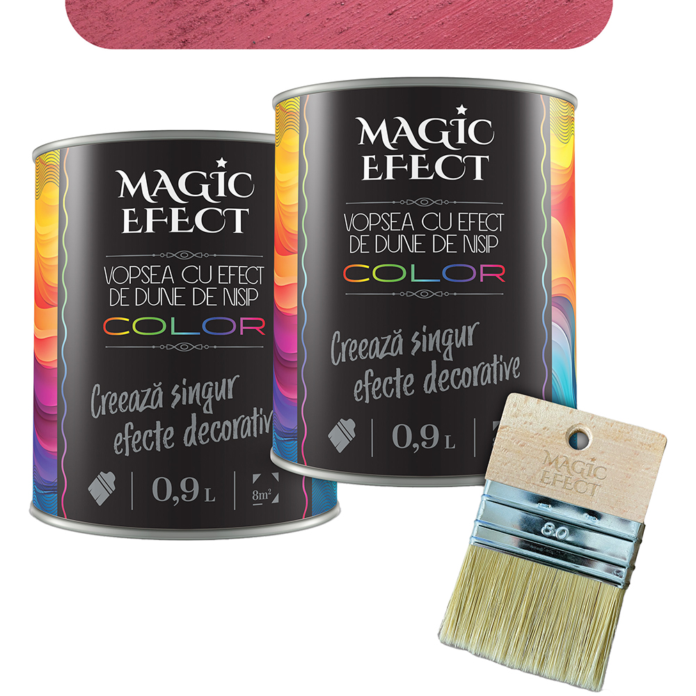 Pachet 1 plus 1 Vopsea cu efect de dune de nisip Magic Effect, pensula inclusa, rosu rubin, 0.9L