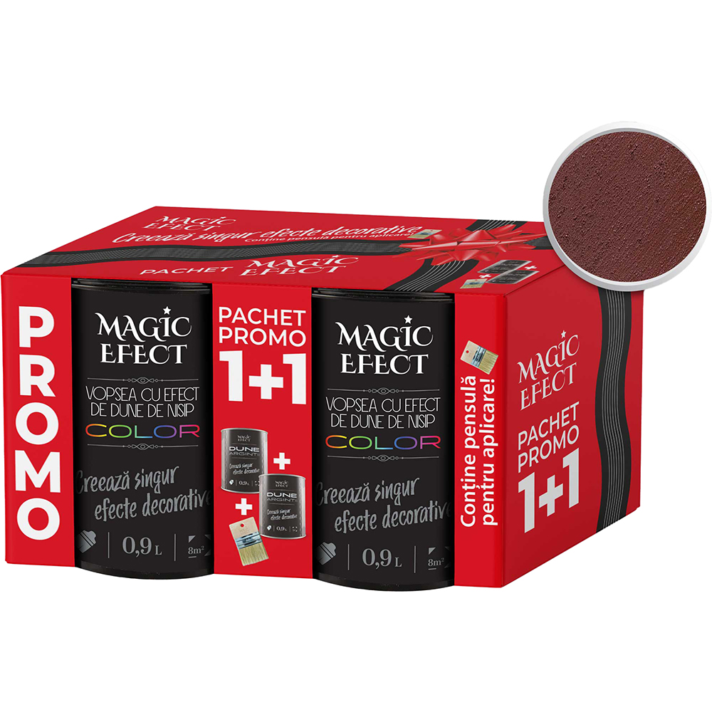 Pachet 1 plus 1 Vopsea cu efect de dune de nisip Magic Effect, pensula inclusa, maro nisip africa, 0.9L