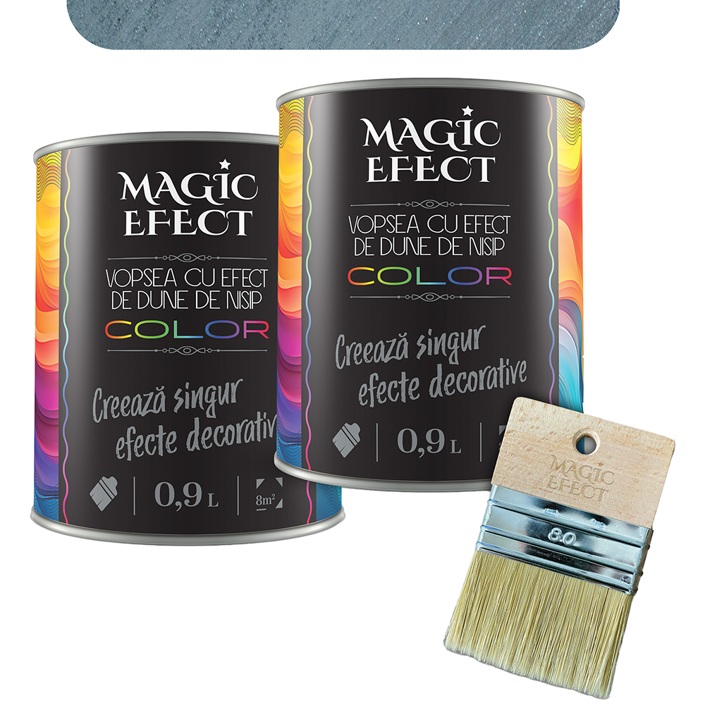 Pachet 1 plus 1 Vopsea cu efect de dune de nisip Magic Effect, pensula inclusa, albastru saphire sky, 0.9L