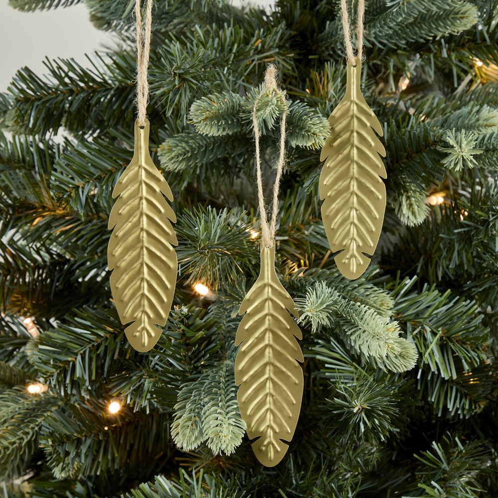 Set ornamente brad Frunze, 3 bucati, 8.6 cm, auriu