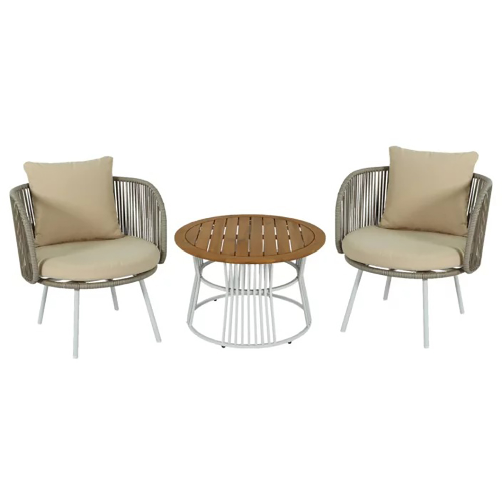 Set mobilier de balcon GOODHOME Nema, perne incluse, lemn si poliester, 3 piese, bej