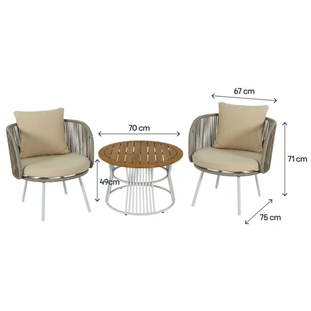 Set mobilier de balcon GOODHOME Nema, perne incluse, lemn si poliester, 3 piese, bej