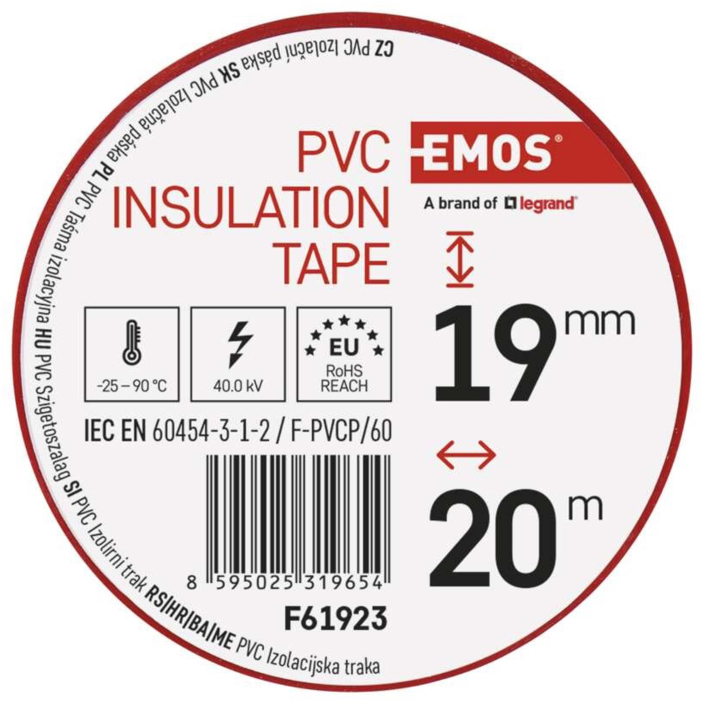 Banda izolatoare PVC EMOS, 19 x 0.13 mm, 20 m, rosu