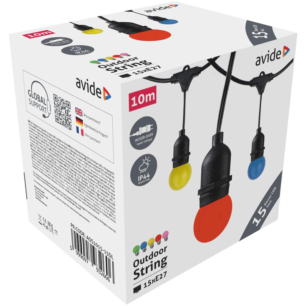 Ghirlanda luminoasa AVIDE, E27, 15 globuri led, IP44, 10m