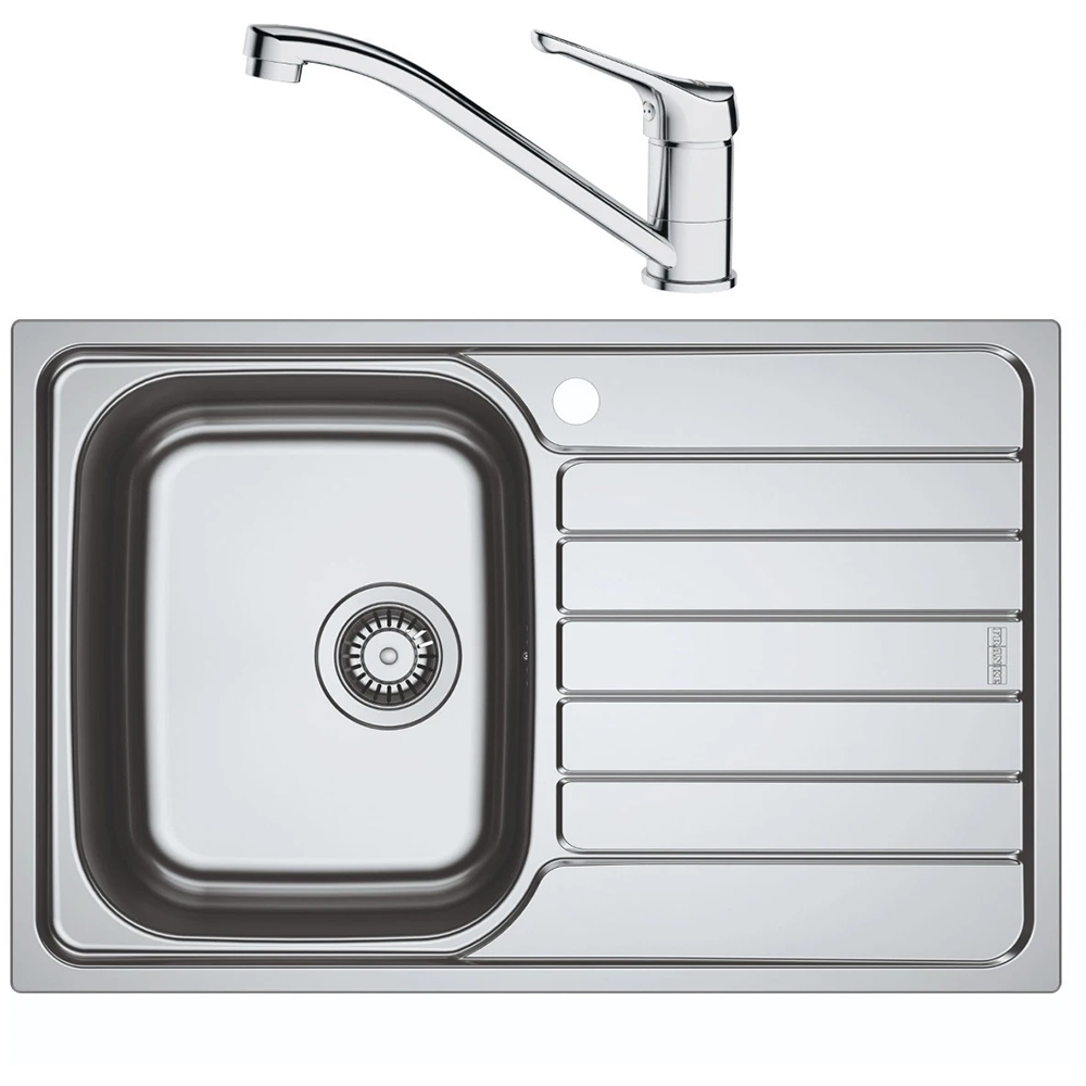 Pachet chiuveta FRANKE SKL 611-78/50, 1 cuva, picurator dreapta, inox + baterie Basic, crom